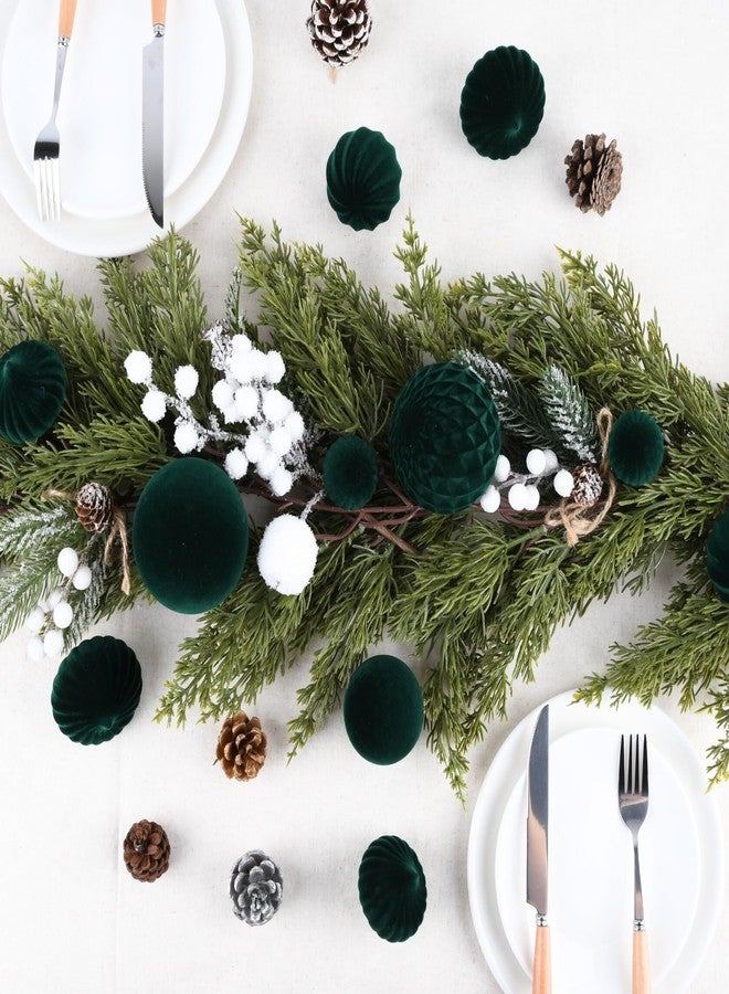 VTYEPOU Christmas Tree Ornaments Green Velvet - Pack of 28pcs Flocked Xmas Balls Ornament Decorations Assortment - Image 3
